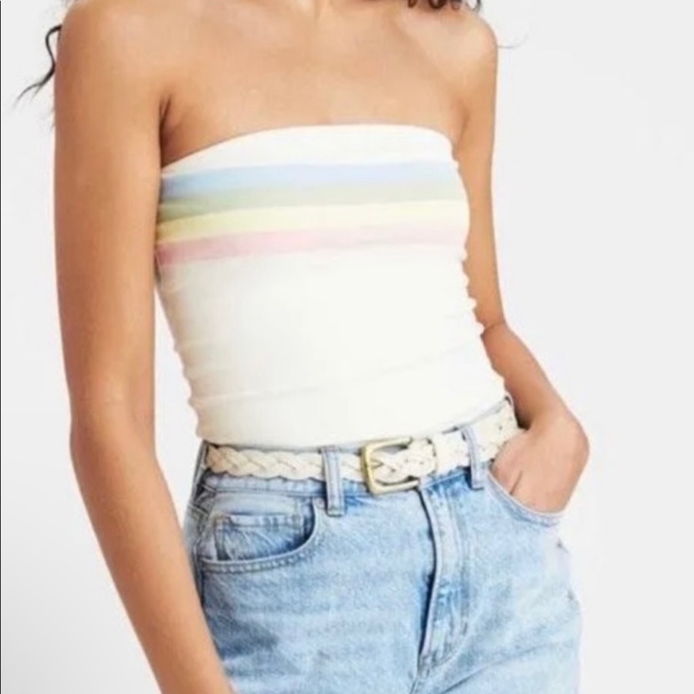 American Eagle Women’s Pastel Rainbow Strip Tube Top